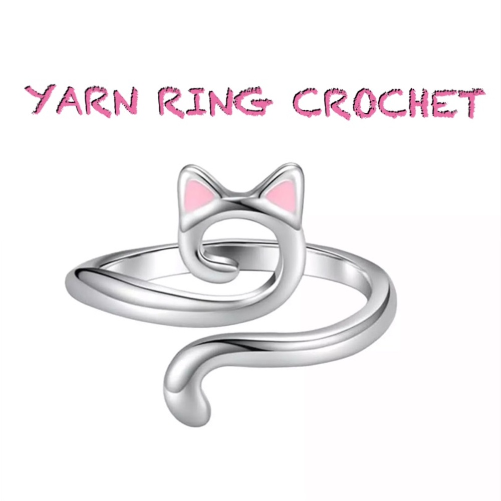 Kitty Cat Yarn Ring Silver Plated
